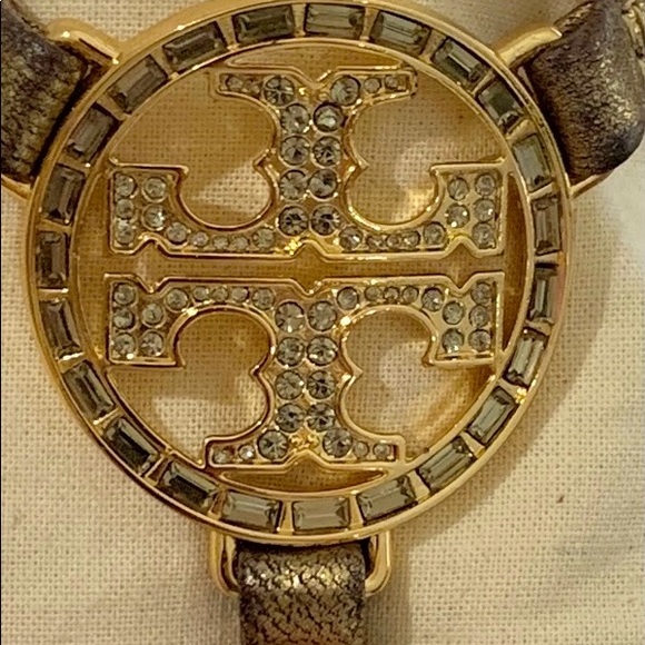 Tory Burch Women Metallic Gold W/ Rhinestone Thong Shoes Sandals 7.5 Block Heel - Picture 6 of 6